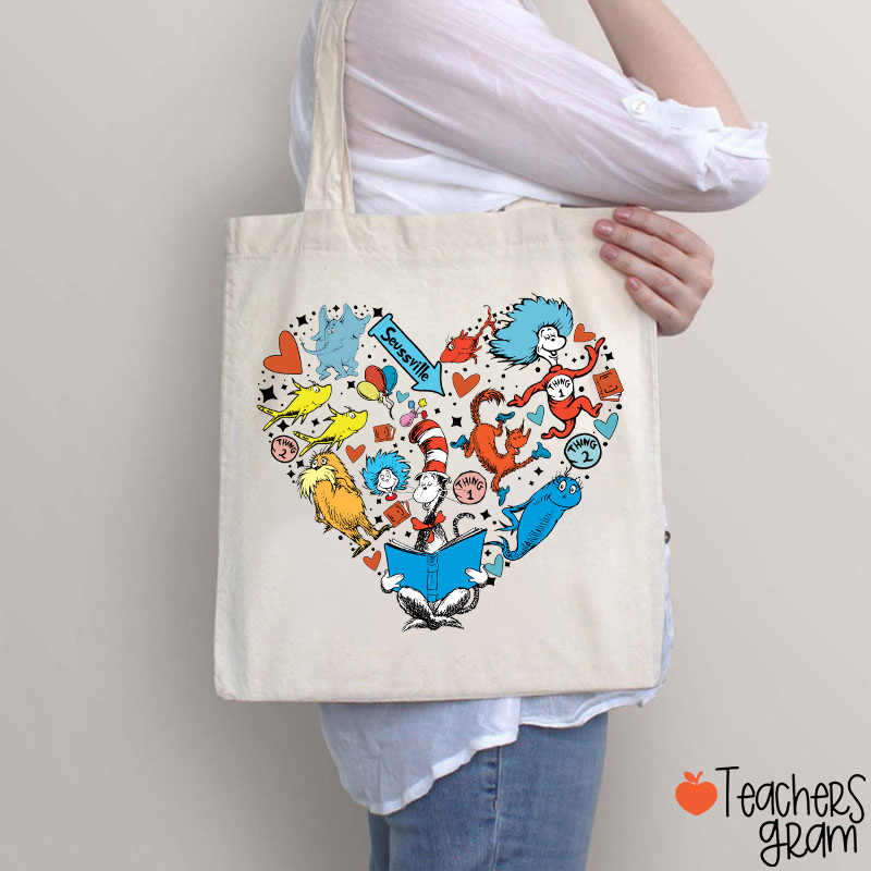 The Cat In The Hat Heart Teacher Tote Bag