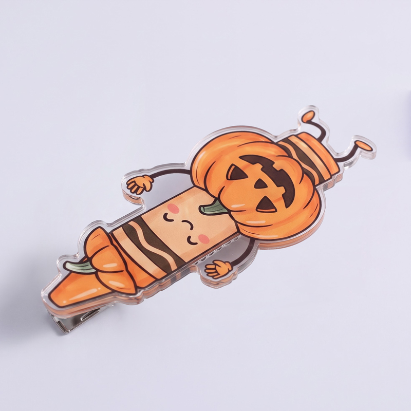 Halloween Pumpkin Crayon Teacher Acrylic Duckbill Hair Clips