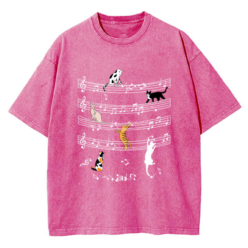 Cats And Music Teacher Washed T-Shirt
