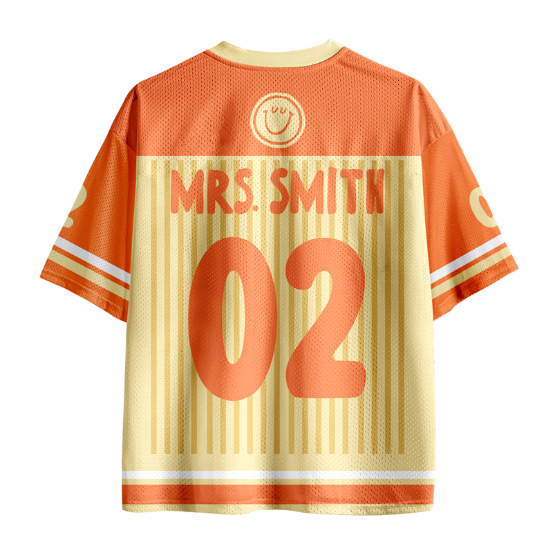 Personalized Name Two Sided Smile Face Striped Jersey Teacher T-Shirt