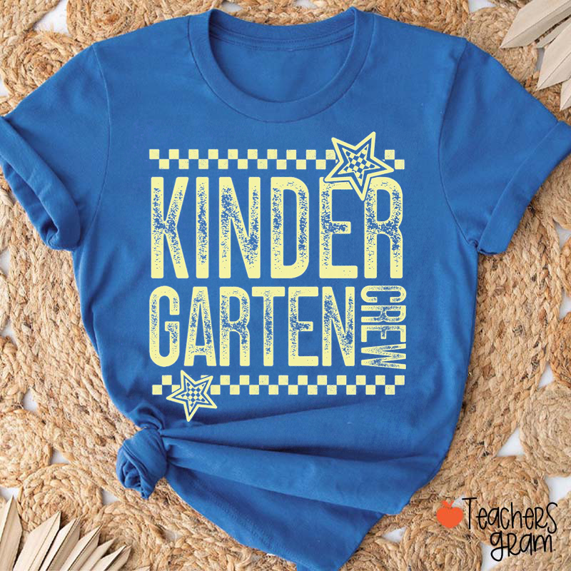 Personalized Grade Distressed Checkered Star Teacher T-Shirt