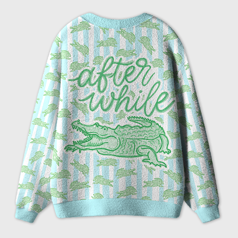 Pink Striped Later Gator Teacher Ugly Cardigan Sweaters