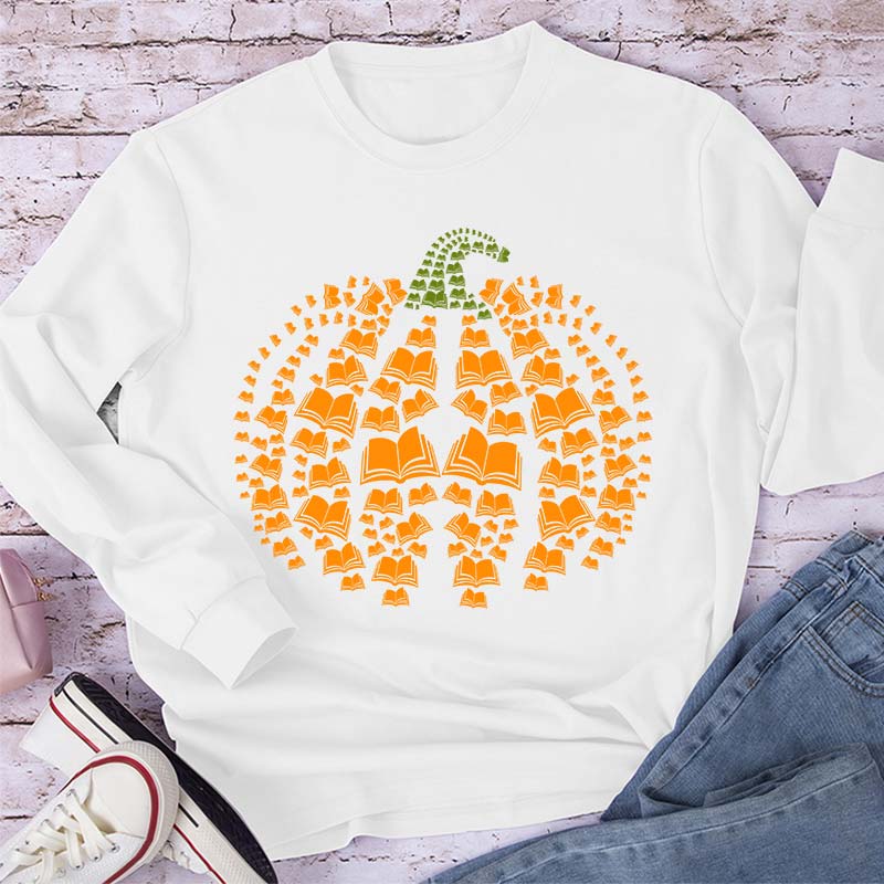 Halloween Pumpkins And Books Teacher Long Sleeve T-Shirt