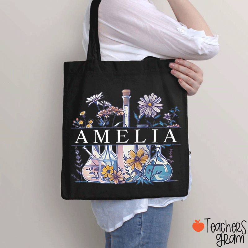 Personalized Name Flower Chemical Reagent Teacher Tote Bag