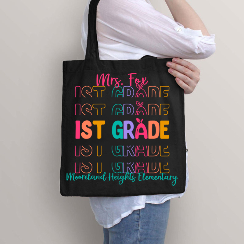 Personalized Colorful Apple Teacher Tote Bag