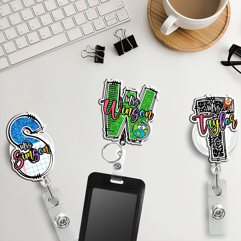 Personalized Name And Initial Funny Letter Teacher Badge Reel