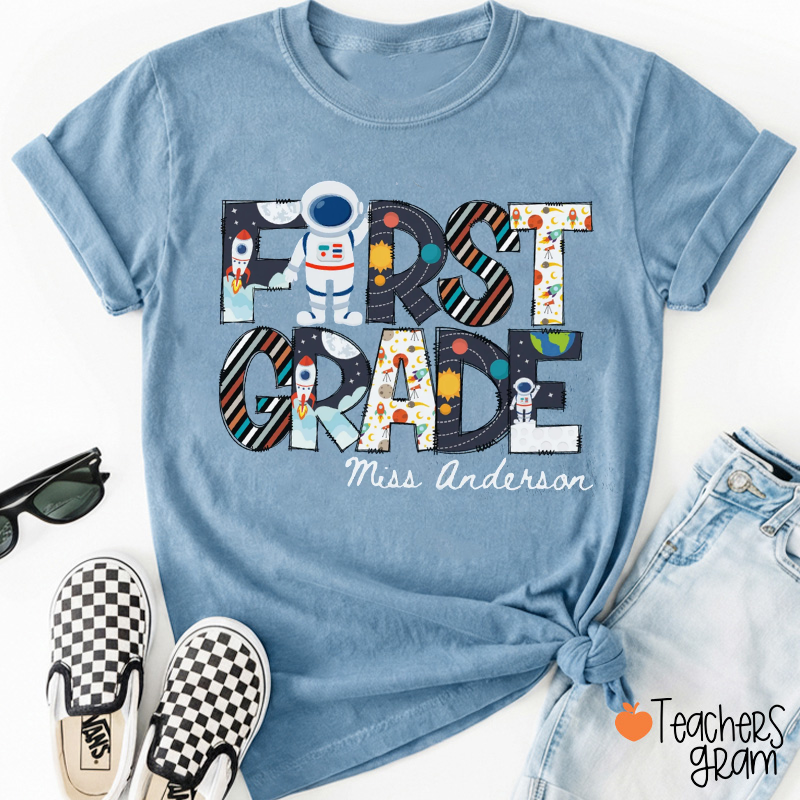 Personalized Grade Name Outer Space Astronaut Teacher T-Shirt