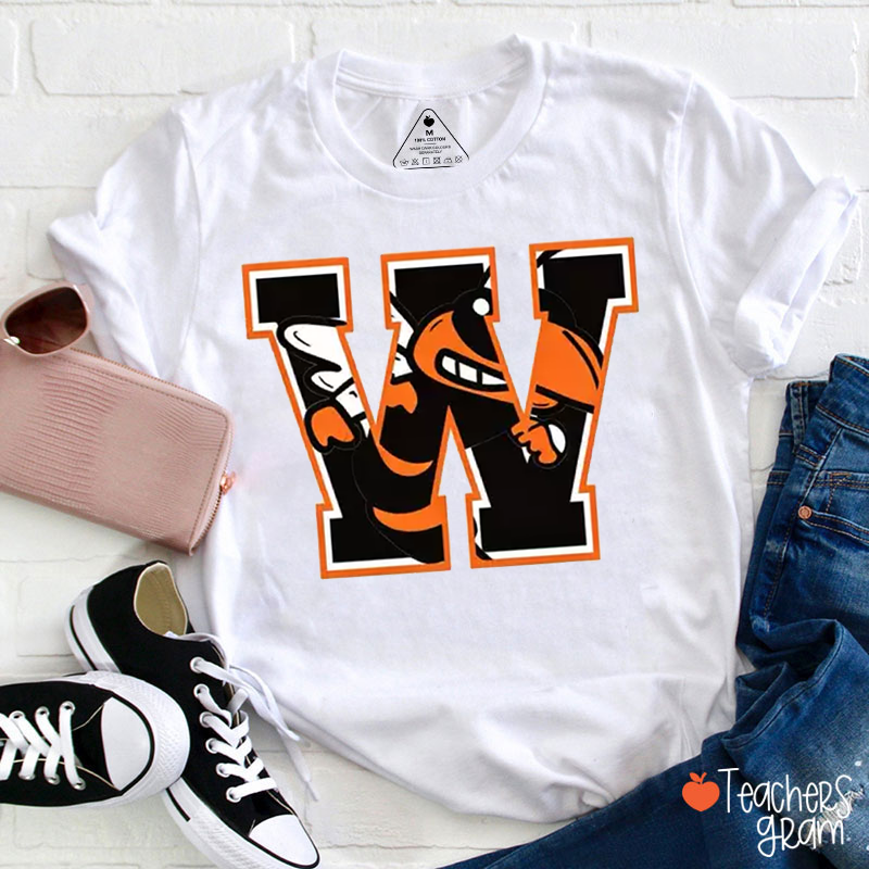 Personalized Team Initial Mascot Vintage School Spirit Graphic Teacher T-Shirt