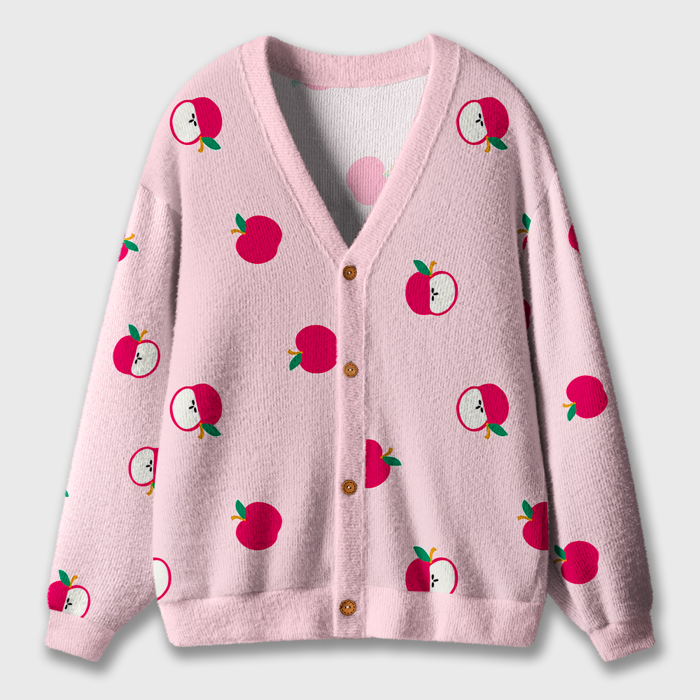 Cute Pink Apple Teacher Ugly Cardigan Sweaters