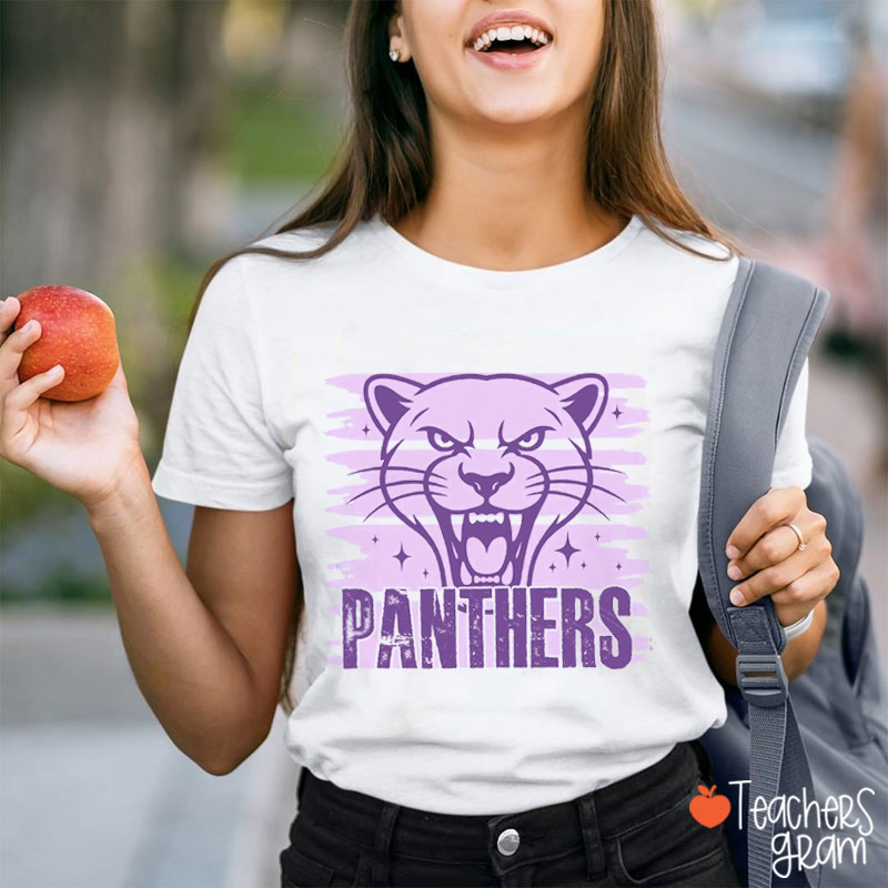 Personalized Mascot Retro Striped Sparkle Teacher T‑Shirt