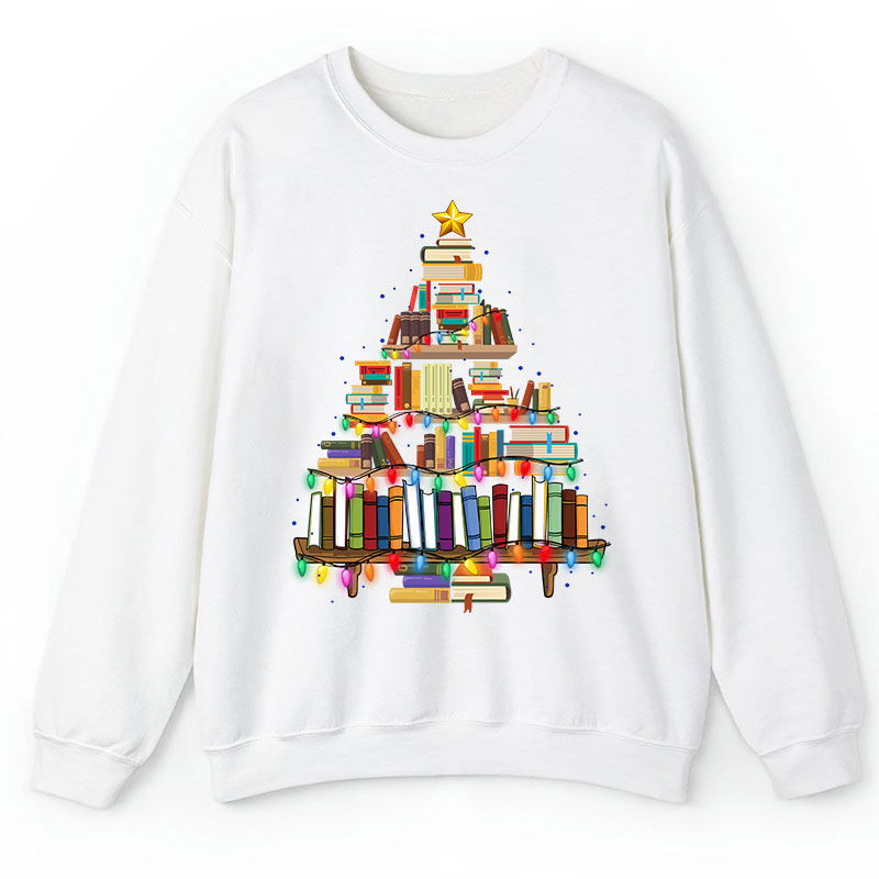 Book Christmas Tree Teacher Sweatshirt