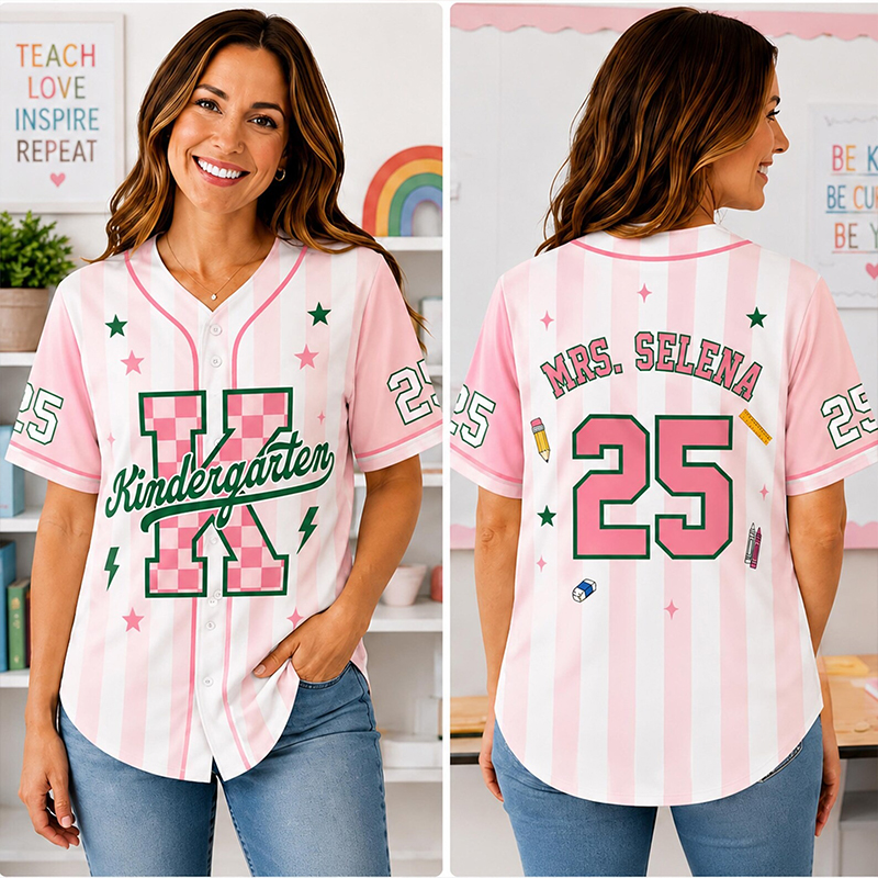 Personalized Grade And Name Preppy Stripes Check Number First Day Teacher Mesh Jersey