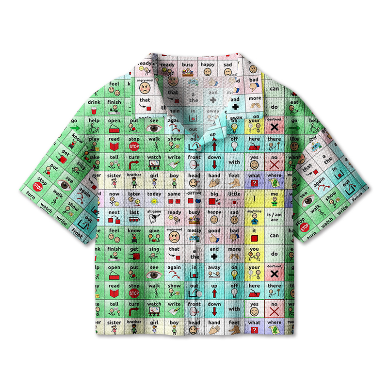 Tell Me About It Teacher Crochet Crop Camp Shirt