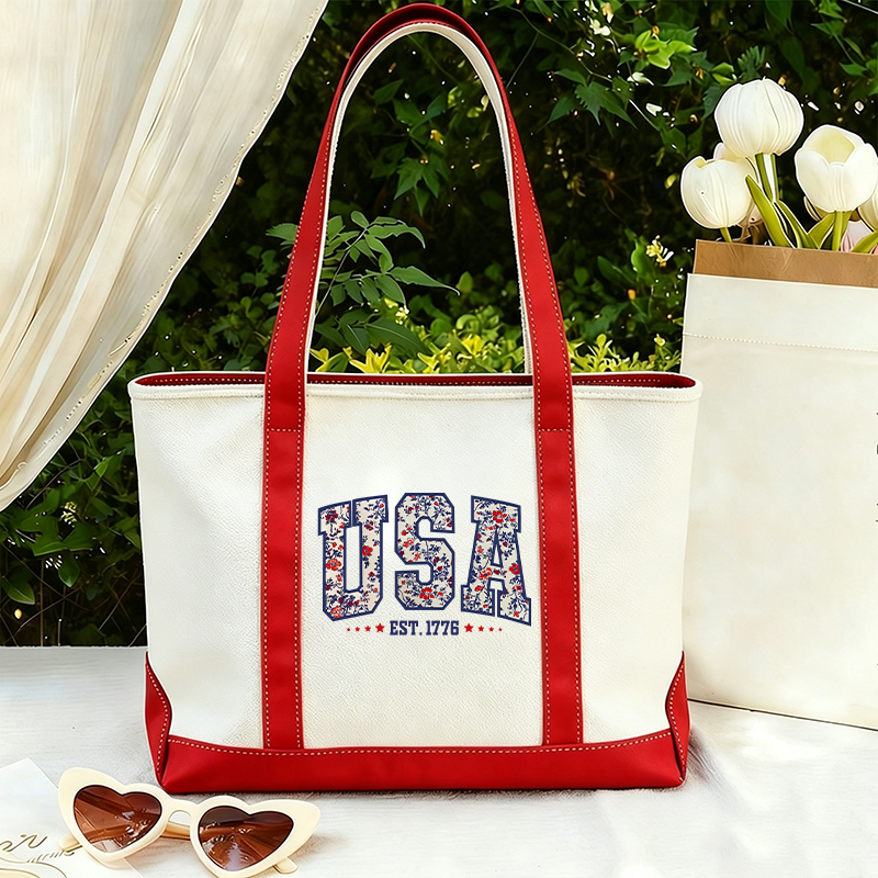 Retro Floral USA Teacher Canvas Tote Bag