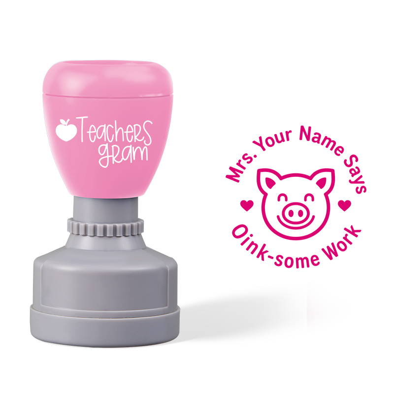 Personalized Name Says Oink‑some Work Teacher Stamp