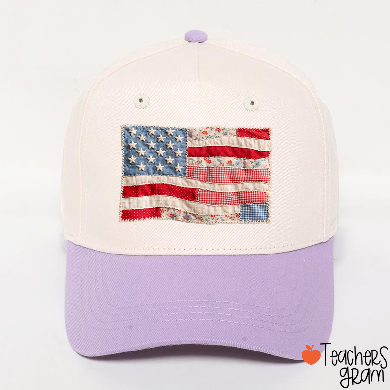 Faux Patchwork American Flag Teacher Baseball Cap