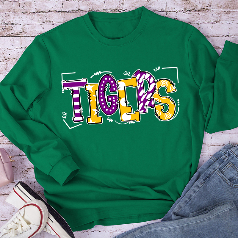 Personalized Mascot Cute Fonts Game Day Teacher Long Sleeve T-Shirt