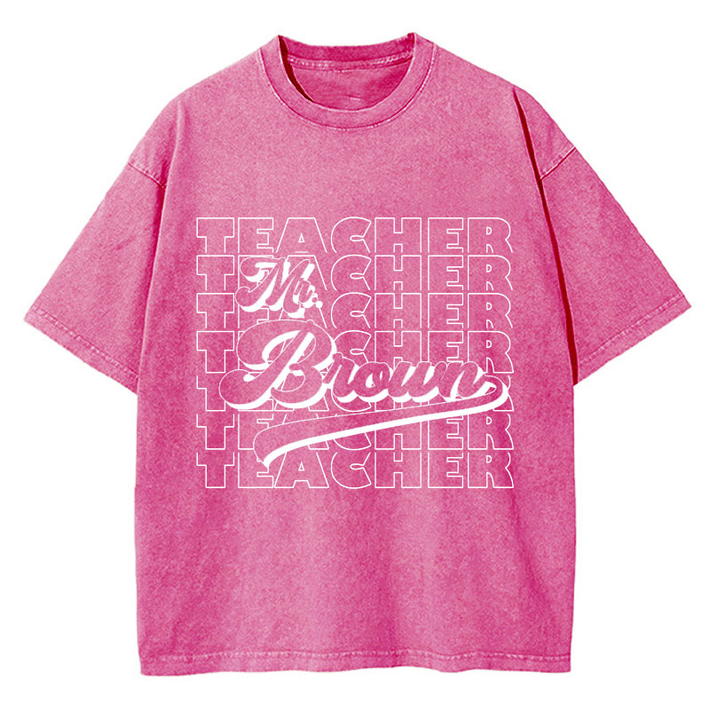 Personalized Name And Position Simple Teacher Washed T-Shirt