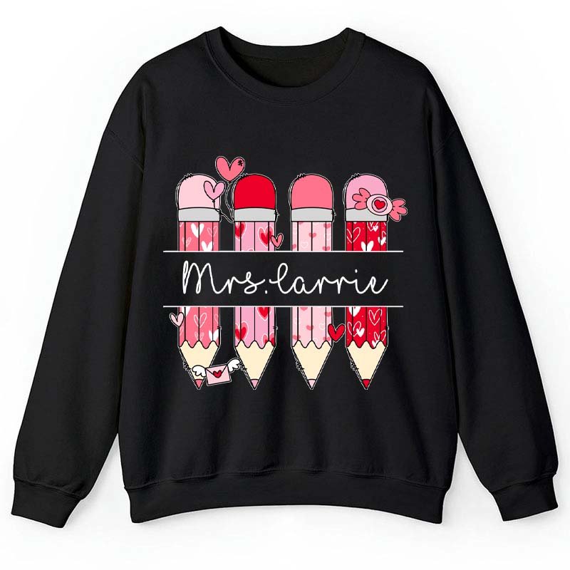 Personalized Pink Pencil Name Teacher Sweatshirt