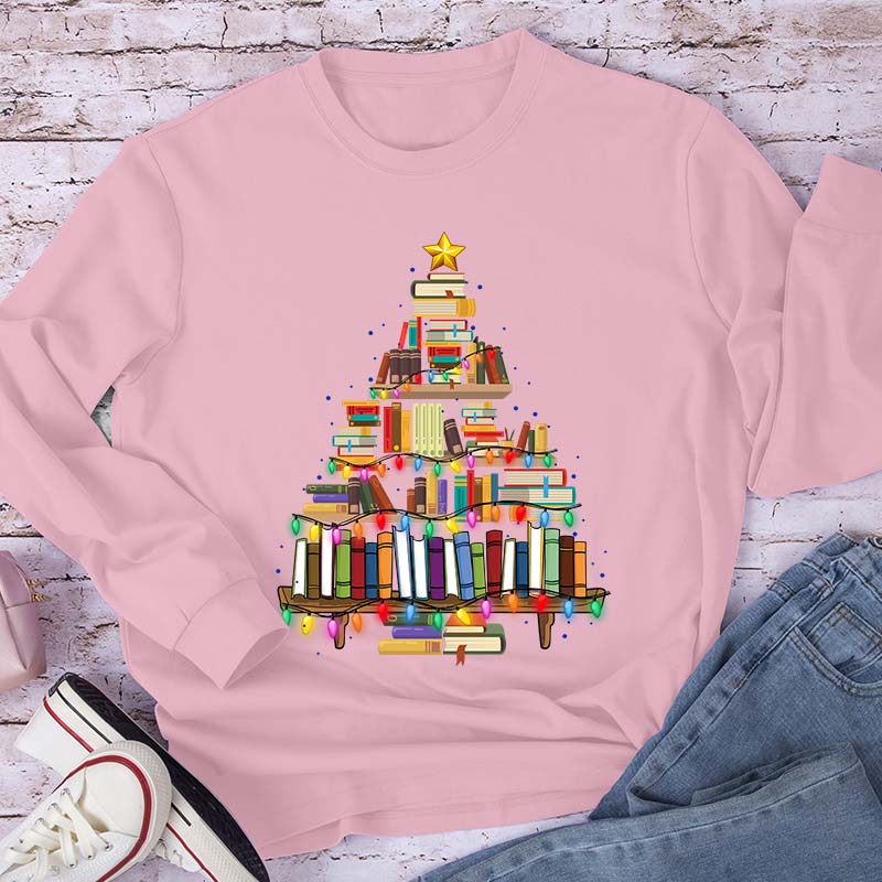 Book Christmas Tree Teacher Long Sleeve T-Shirt