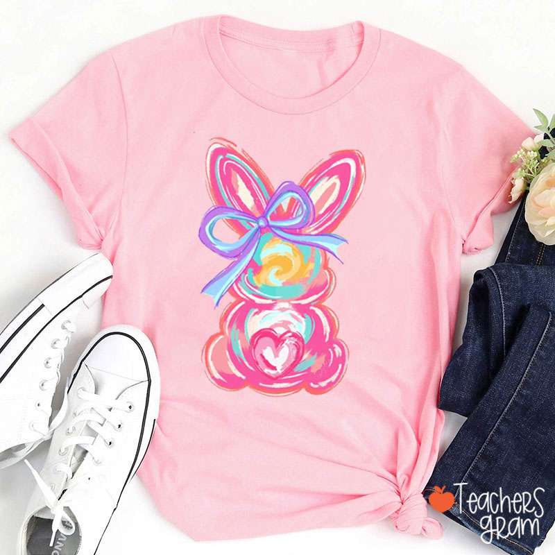 Colorful Bunny Happy Easter Teacher T-Shirt