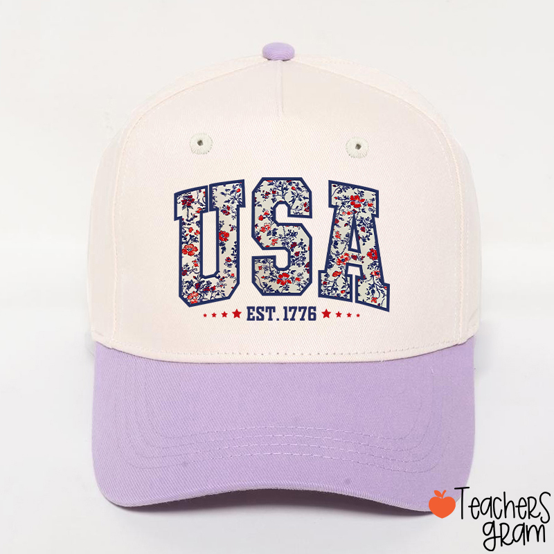 Retro Floral USA Teacher Baseball Cap