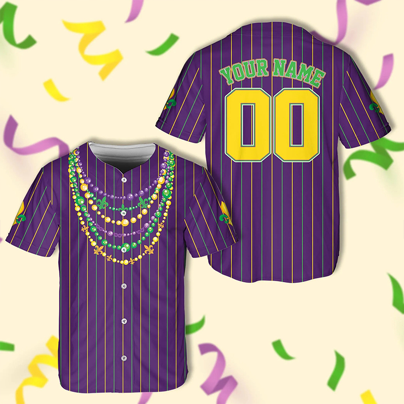 Personalized Funny Beads Necklace Mardi Gras Teacher Baseball Jersey