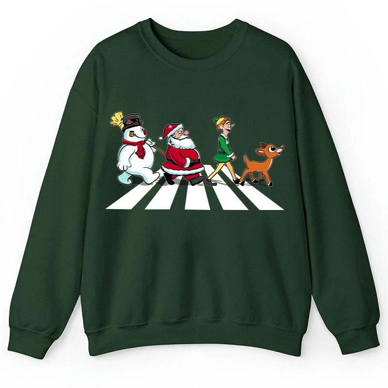 Santa Claus And His Friends Crossing The Road Teacher Sweatshirt
