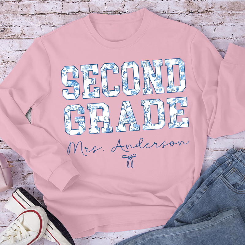 Personalized Name And Grade Trendy Teacher Long Sleeve T-Shirt