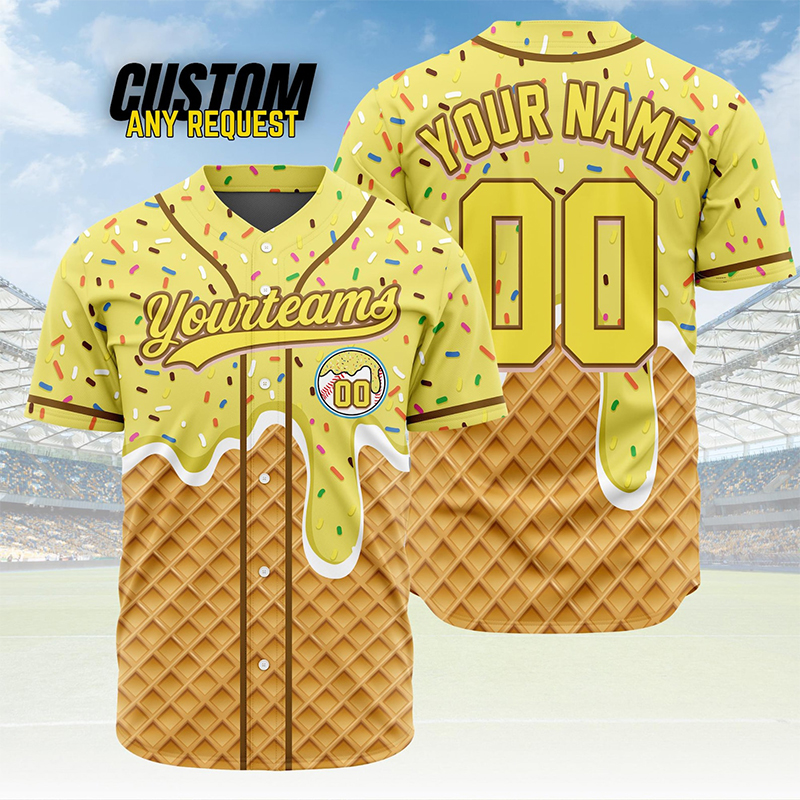 Personalized Name Preppy Ice Cream Waffle Sprinkles Custom Baseball Jersey