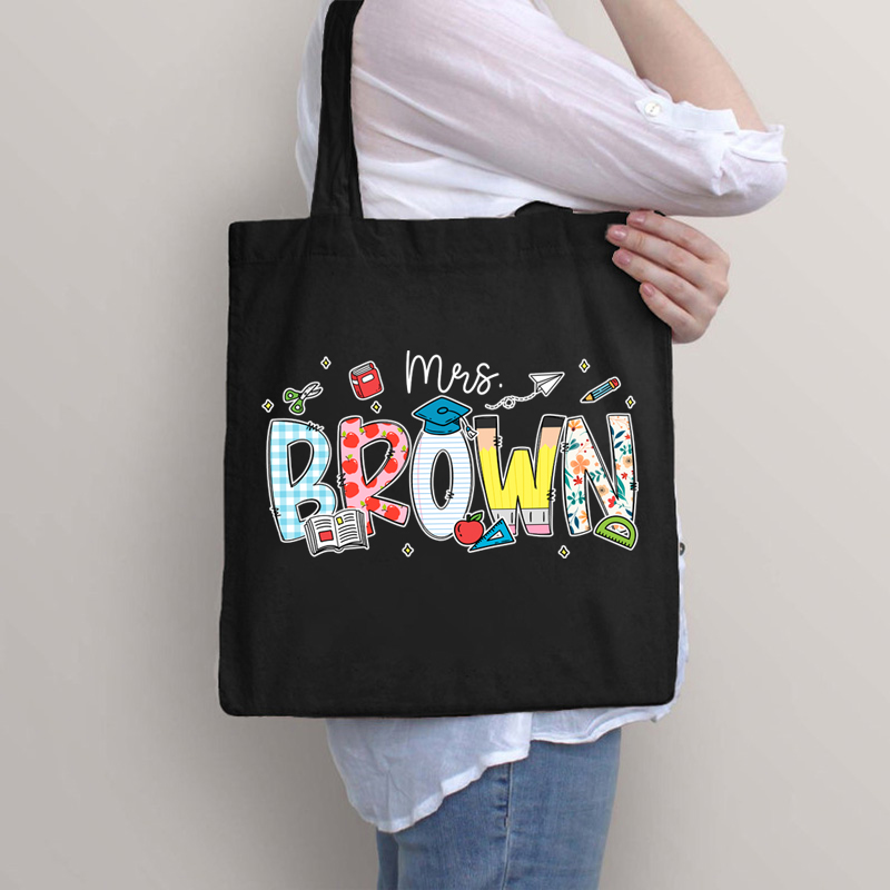 Personalized Name Cartoon Stationery Teacher Tote Bag