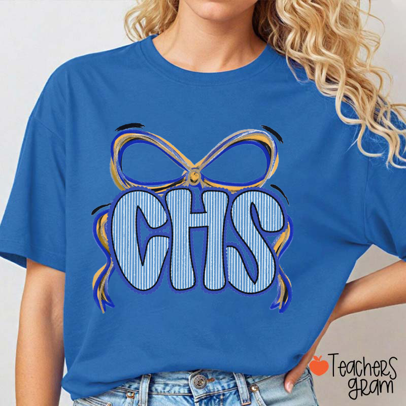 Personalized Letter Bow Stripe Teacher T-Shirt