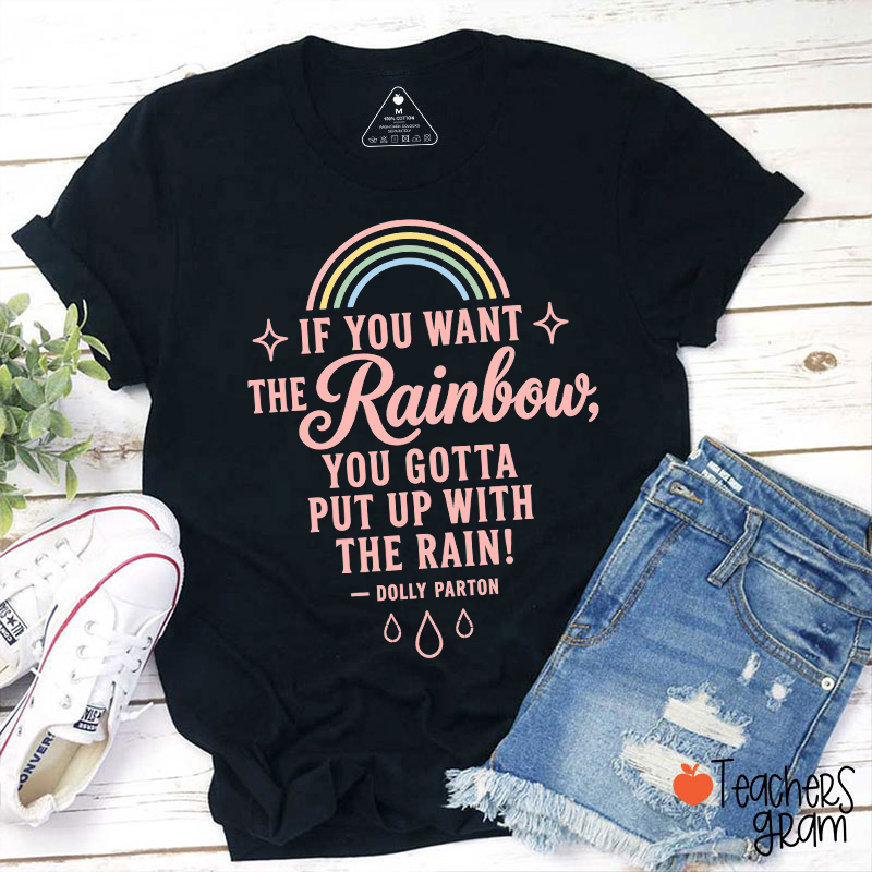 If You Want The Rainbow You Gotta Put Up With The Rain Teacher T‑Shirt