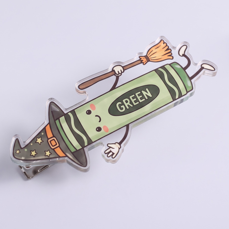 Cute Witch Crayon With Broom Teacher Acrylic Duckbill Hair Clips