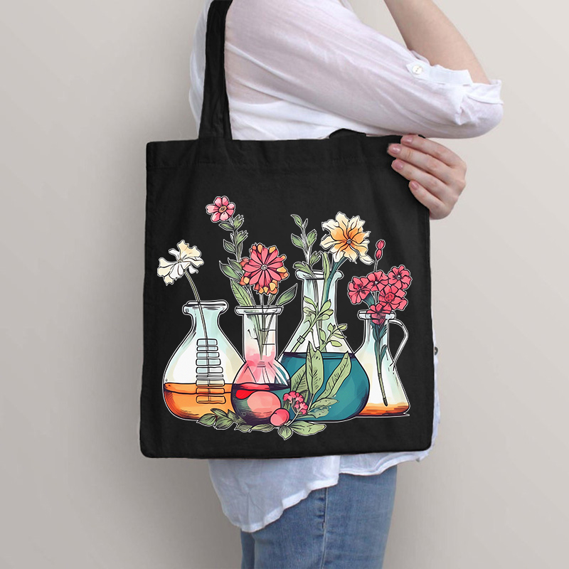 Floral Beakers Chemistry Lab Teacher Tote Bag