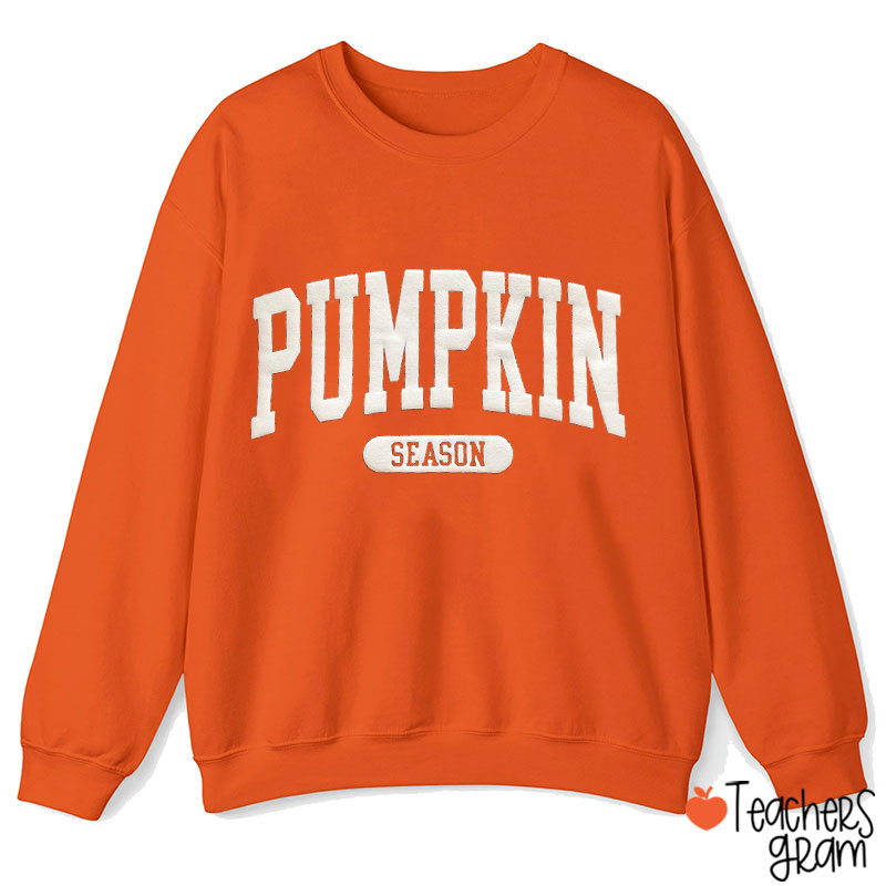 Personalized Retro Varsity Pumpkin Season Text Autumn Teacher Ugly Cardigan Sweaters