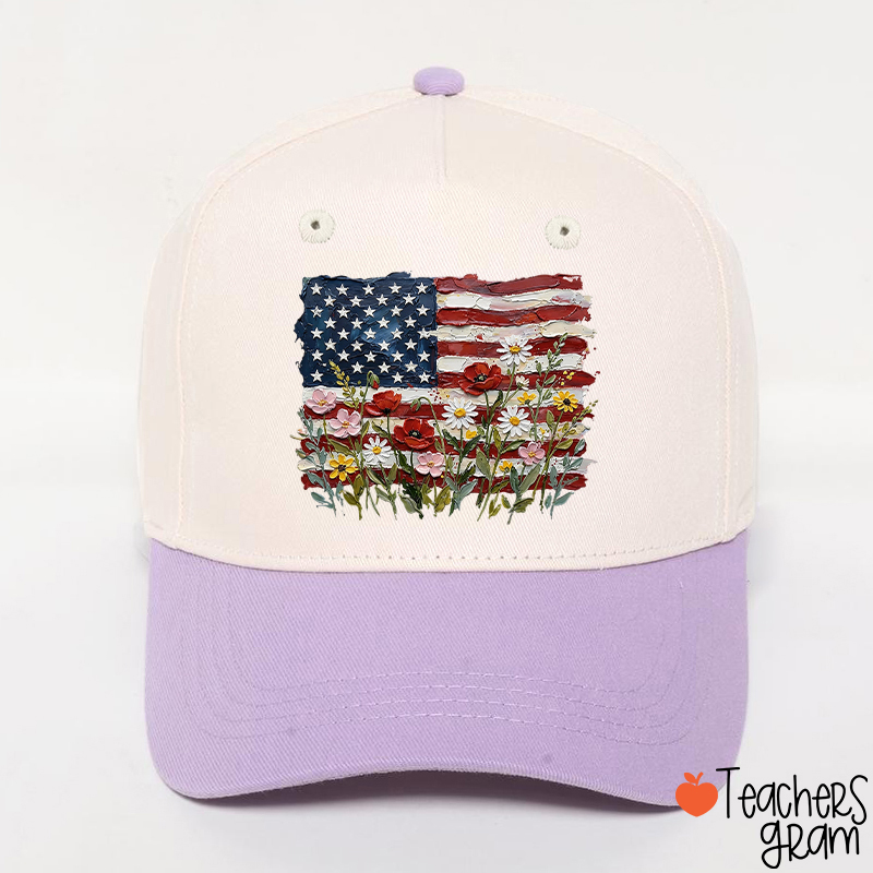 American Flag Floral Teacher Baseball Cap