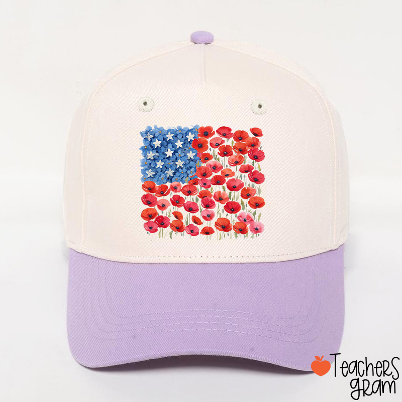 Floral USA Flag 250th Anniversary Teacher Baseball Cap