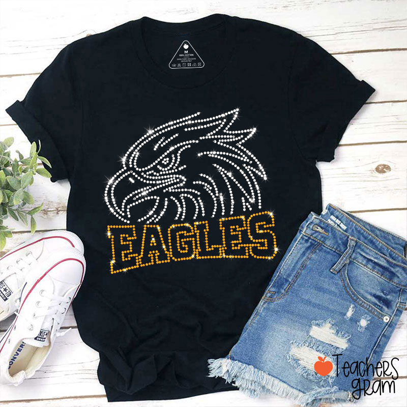 Personalized Mascot And Color Faux Rhinestone Head Teacher T-Shirt