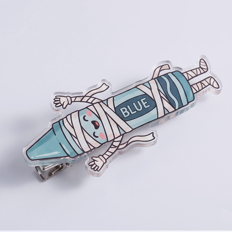 Kawaii Mummy Wrapped Blue Crayon Acrylic Duckbill Hair Clips