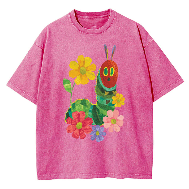 Flowers And The Very Hungry Caterpillar Teacher Washed T-Shirt