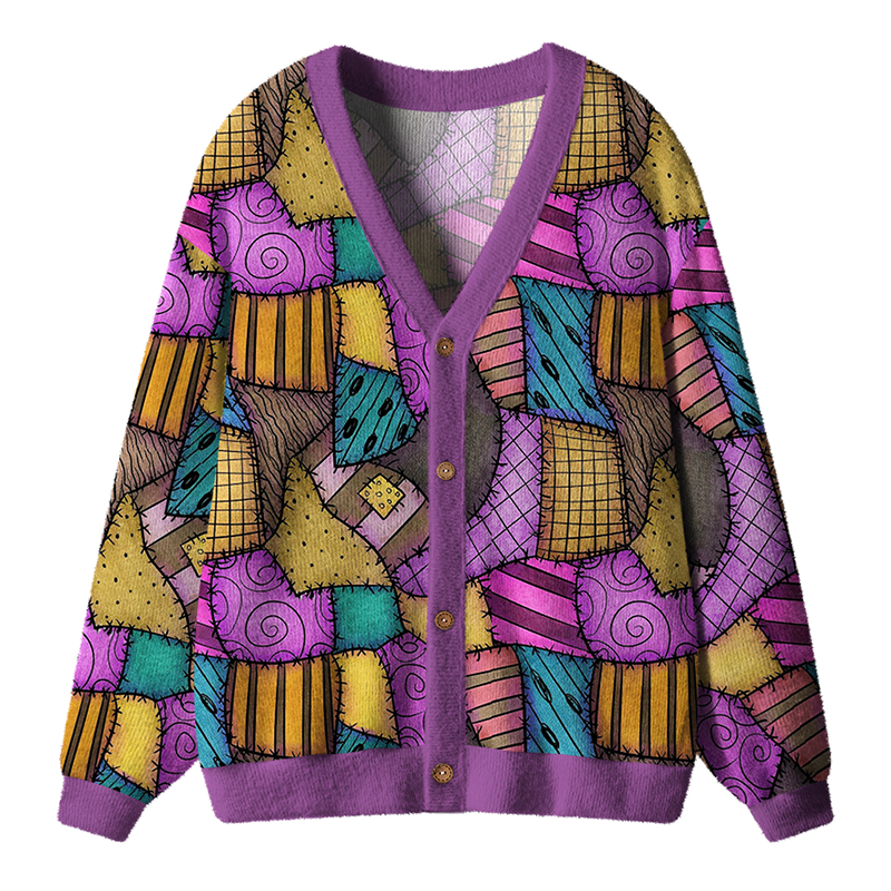 Retro Color Patchwork Quilt Art Full Print Teacher Ugly Cardigan Sweaters