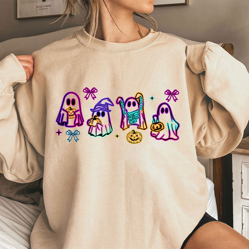 Colorful Neon Ghost Pumpkin Teacher Sweatshirt