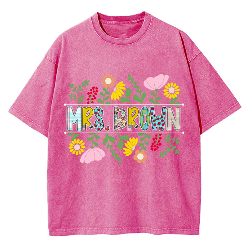 Personalized A Cluster Of Blooming Flowers Teacher Washed T-Shirt