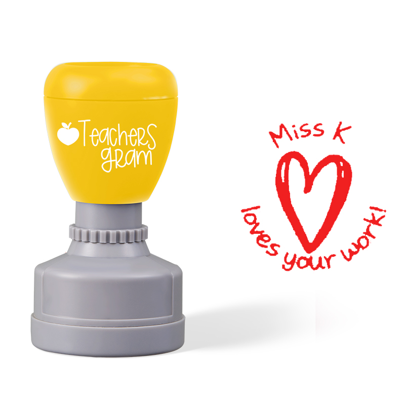Personalized Name Heart Loves Your Work Teacher Stamp