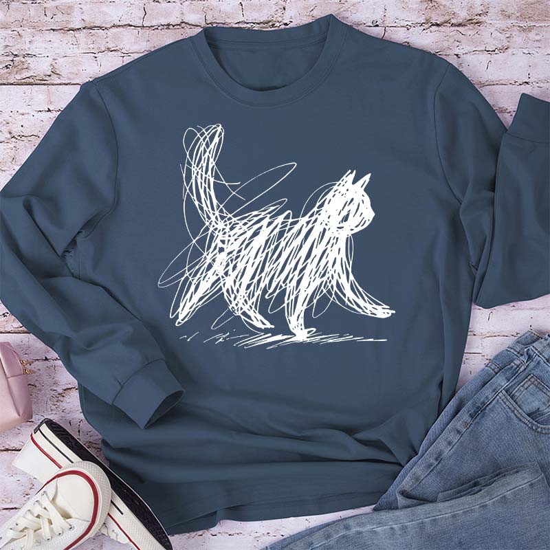 Vintage Cat Line Teacher Long Sleeve T-Shirt