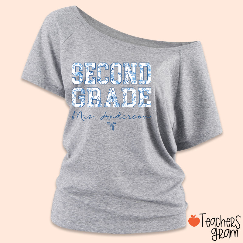 Personalized Name And Grade Trendy Teacher Off Shoulder Shirt