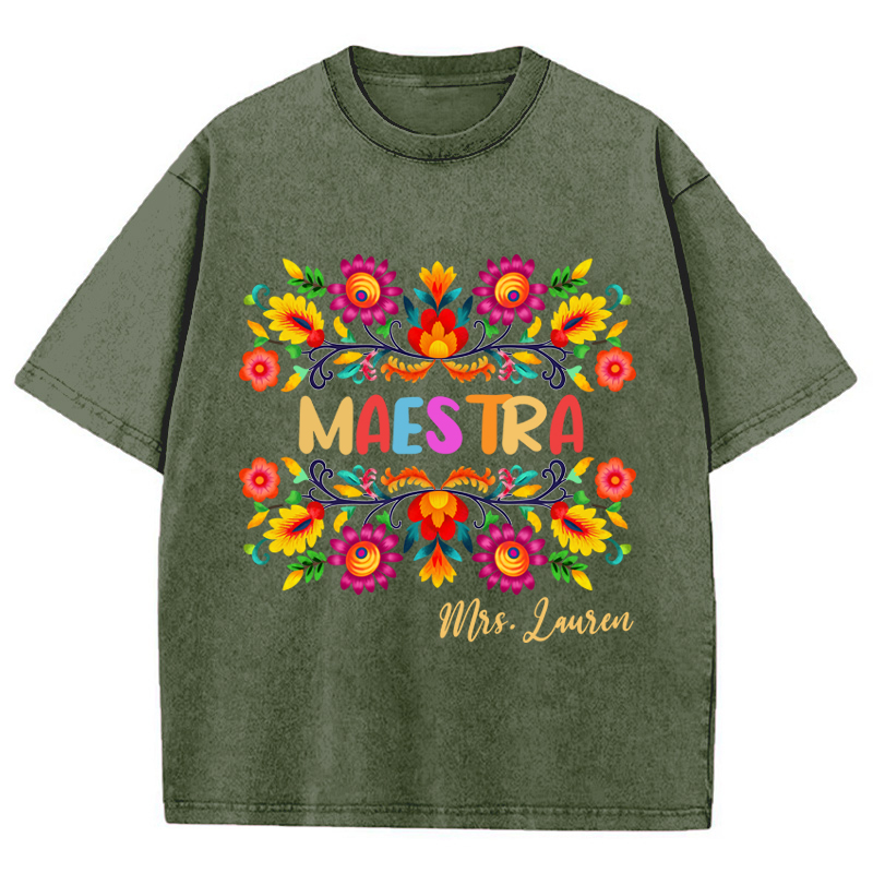 Personalized Name Maestra Teacher Washed T-Shirt