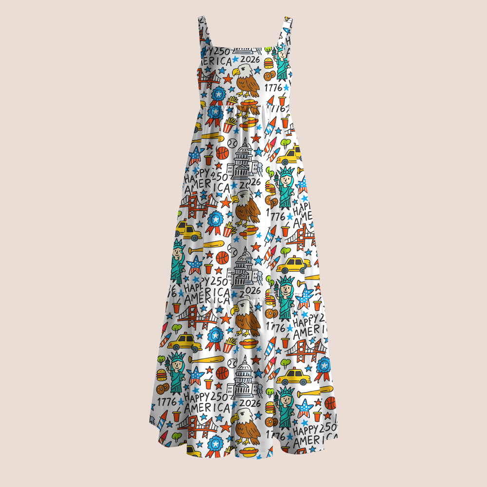 Cartoon American Landmark Teacher Slip Dress