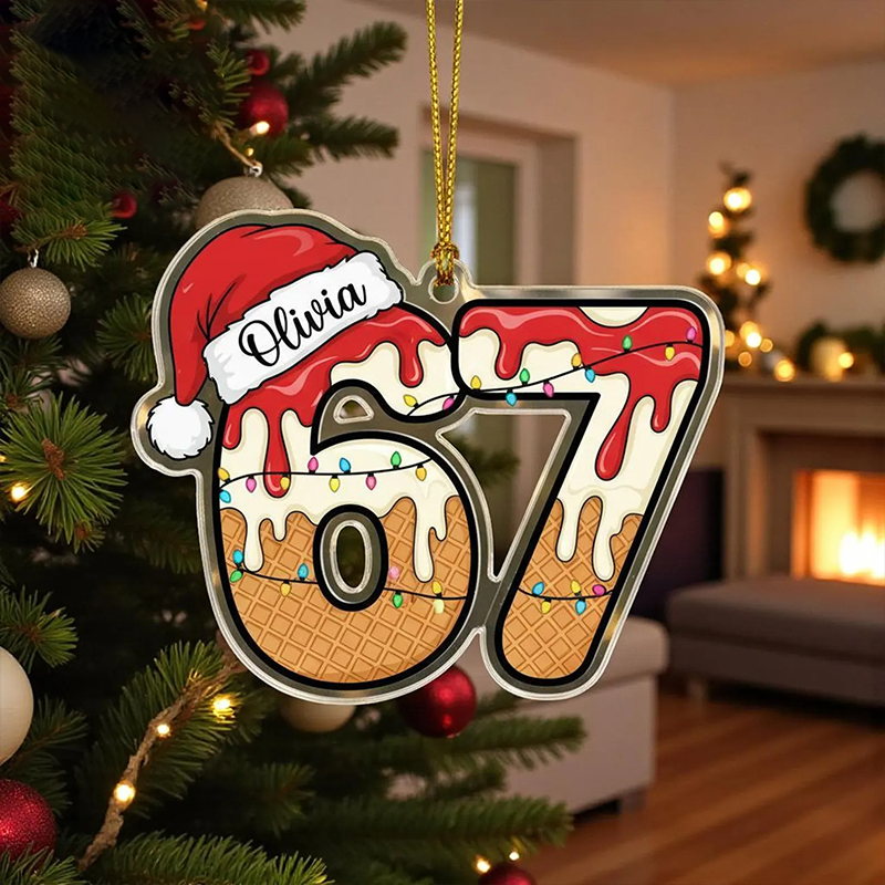 Personalized Name Six Seven Cookies Christmas Lights Teacher Ceramic Christmas Ornament